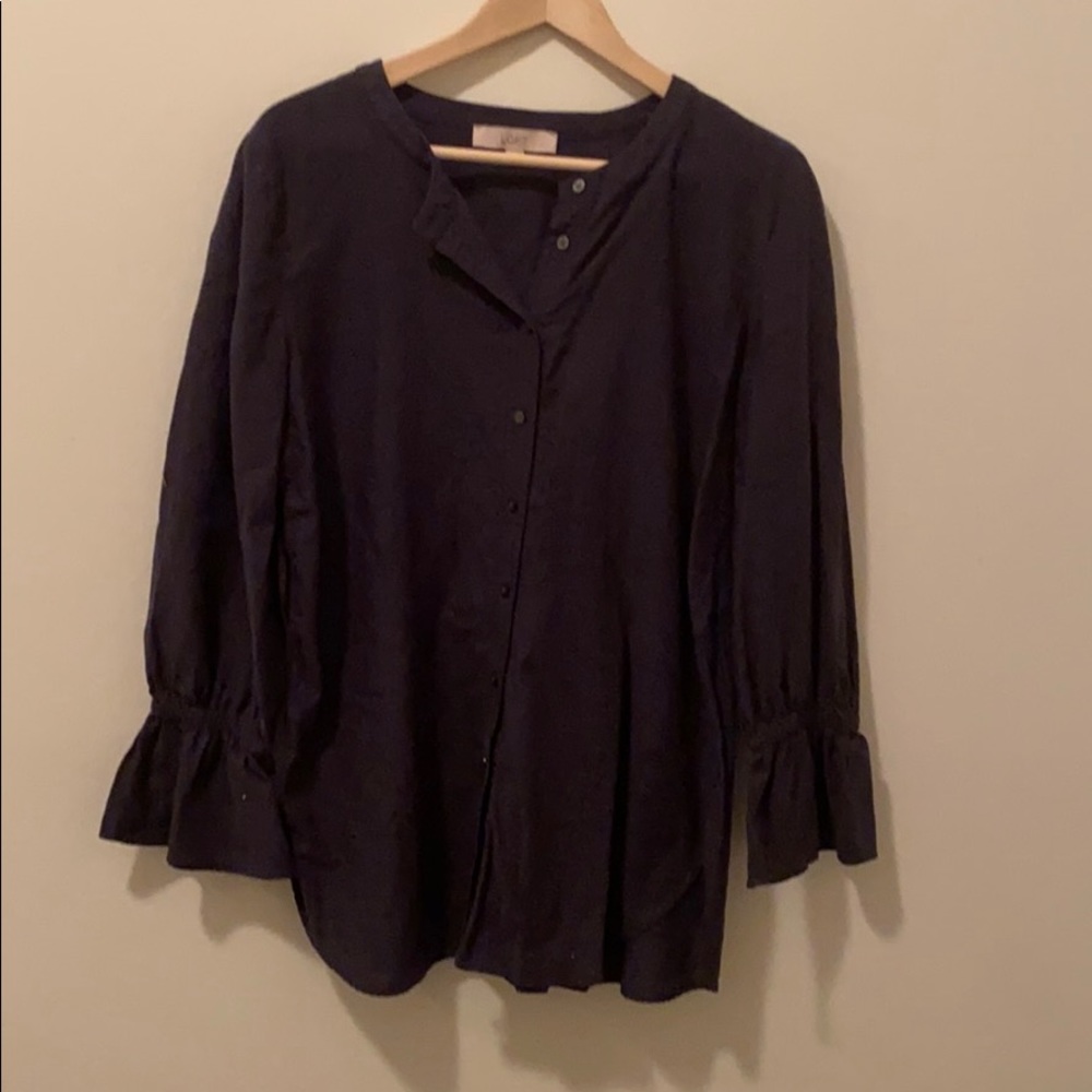 Navy button down top